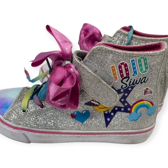Jojo Siwa Glitter High-Top Sneakers With Rainbow Decor & Pink Bow Kids Size 1 - Picture 5 of 8